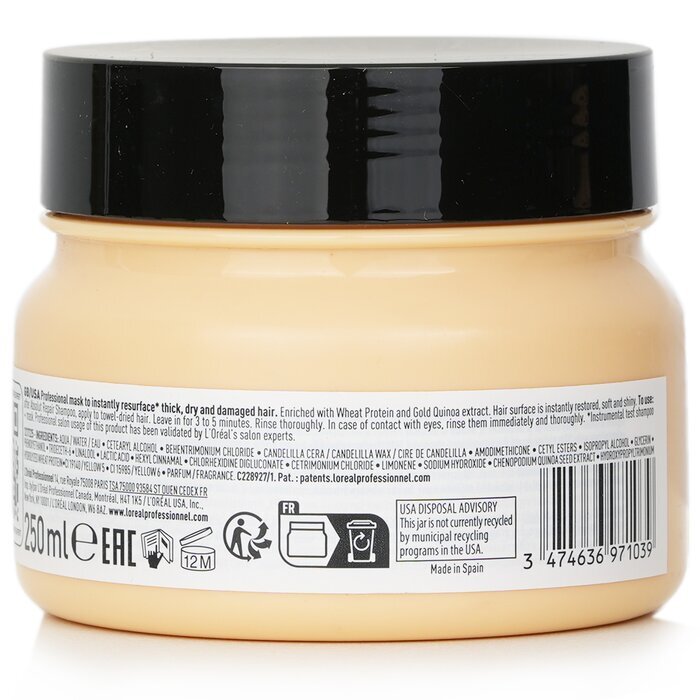 L'Oreal Professionnel Serie Expert - Masque Resurfaçant Instantané Absolut Repair Gold Quinoa + Protéine (Pour Cheveux Secs et Abîmés) 250ml/8.5oz