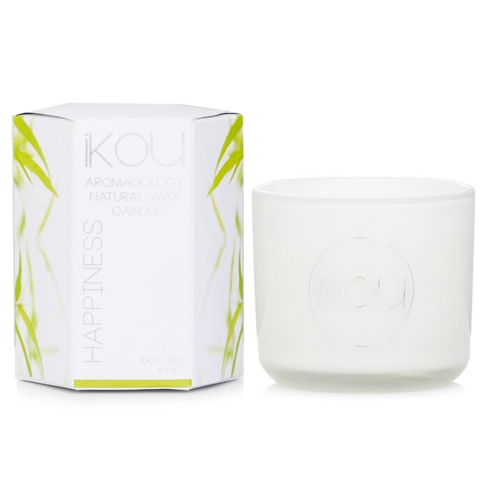 iKOU Bougie en Cire Naturelle Aromacologie Éco-Luxe en Verre - Bonheur (Noix de Coco & Citron Vert) 85g