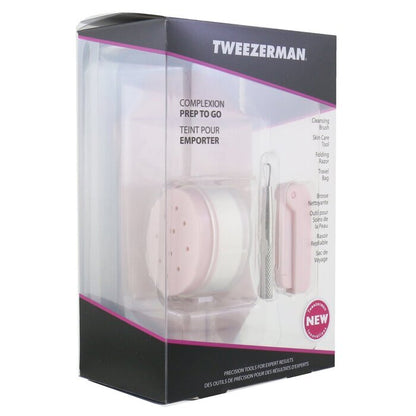 Tweezerman Complexion Prep To Go Set: Cleansing Brush + Skin Care Tool + Folding Razor + Travel Bag 3pcs + 1 Bag