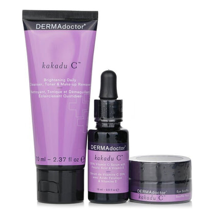 DERMAdoctor Kakadu C Kit Éclat à la Vitamine C : Nettoyant Quotidien 70ml + Sérum à 20 % de Vitamine C 15ml + Soufflé pour les Yeux 15ml 3pcs