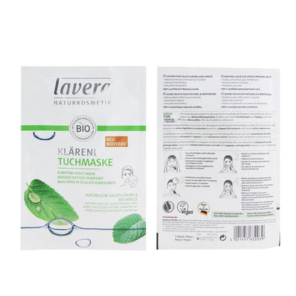 Lavera Masque en Feuille - Purifiant (Avec Acide Salicylique Naturel & Menthe Biologique) 1 feuille