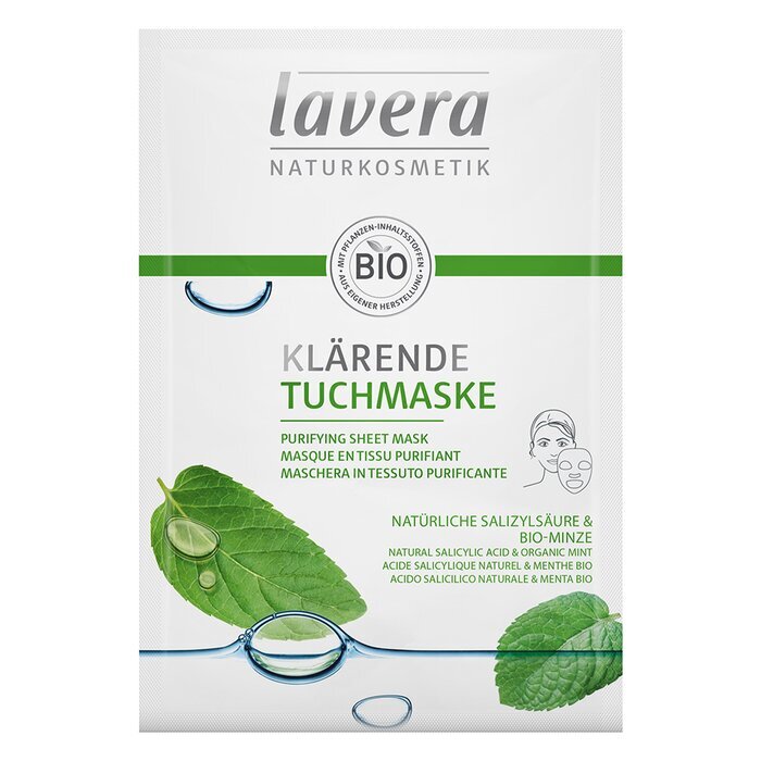 Lavera Masque en Feuille - Purifiant (Avec Acide Salicylique Naturel & Menthe Biologique) 1 feuille