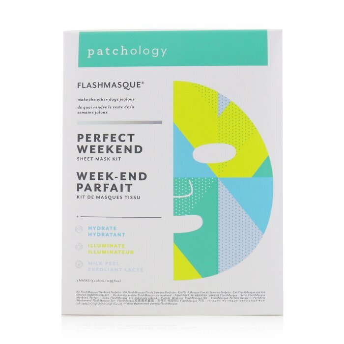 Patchology FlashMasque Masque en feuille 5 minutes - Kit parfait pour le week-end : (Hydrater, Illuminer, Peeling au lait) 3 pcs