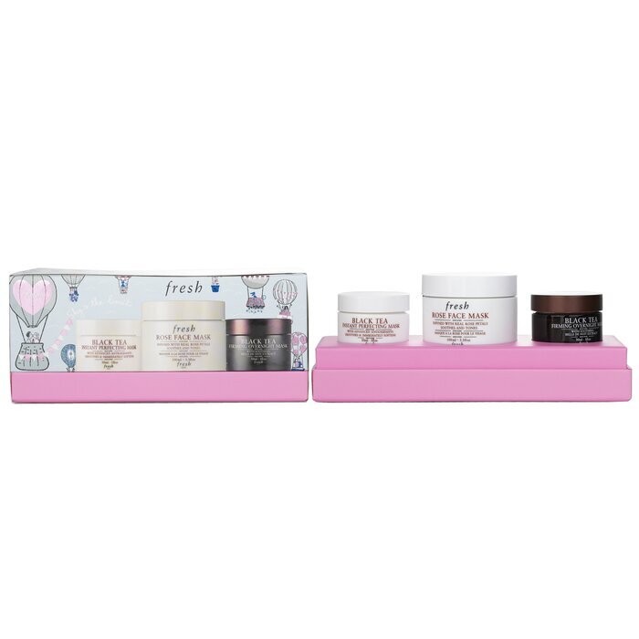 Fresh Face Mask Set : 1x Masque Visage Rose - 100ml/3.3oz + 1x Masque de Nuit Raffermissant au Thé Noir - 30ml/1oz + 1x Masque Instantané Perfecteur au Thé Noir - 30ml/1oz 3pcs