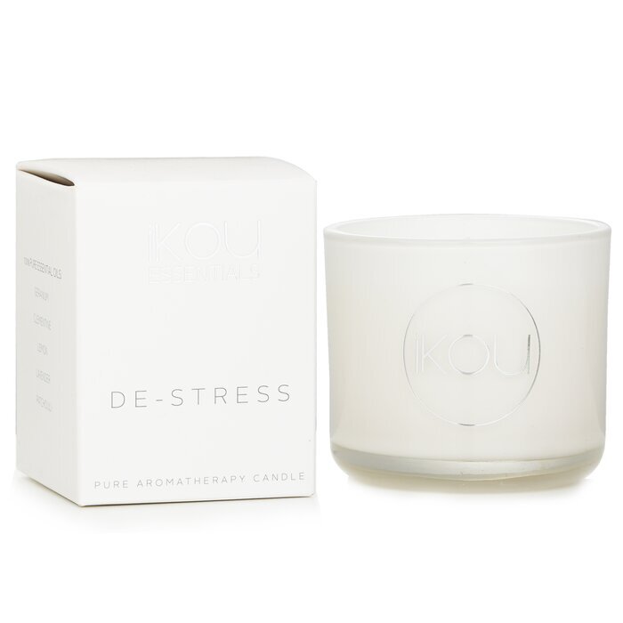 iKOU Essentials Bougie en Cire Naturelle d'Aromathérapie en Verre - Anti-Stress (Lavande & Géranium) 100177 85g