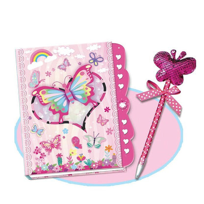 Tokidas Secret Lock Journal & Pom Pom Pen Set - Butterfly 21x24x4cm