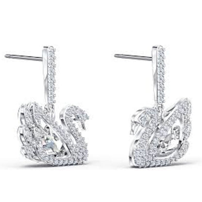 Swarovski Dancing Swan drop earrings Swan 5514420 - White, Rhodium plated White