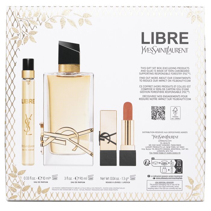 Libre Eau De Parfum Deluxe Gift Set: Libre Eau De Parfum Spray + Libre Eau De Parfum Spray 10ml + Lipstick 1.3g 90ml